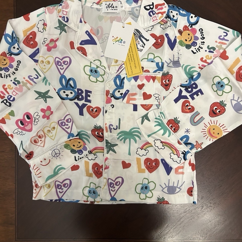 Lola + The Boys Girls Pajama Top Size 6 NWT Life Is Beautiful Button Front Shirt